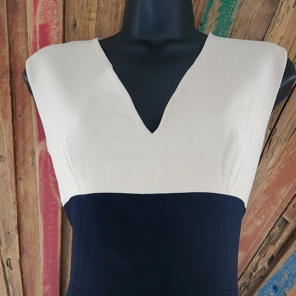 LANVIN 2 TONE VISCOSE TAILORED DRESS SZ 36 MADE IN FRANCE - Picture 3 of 8
